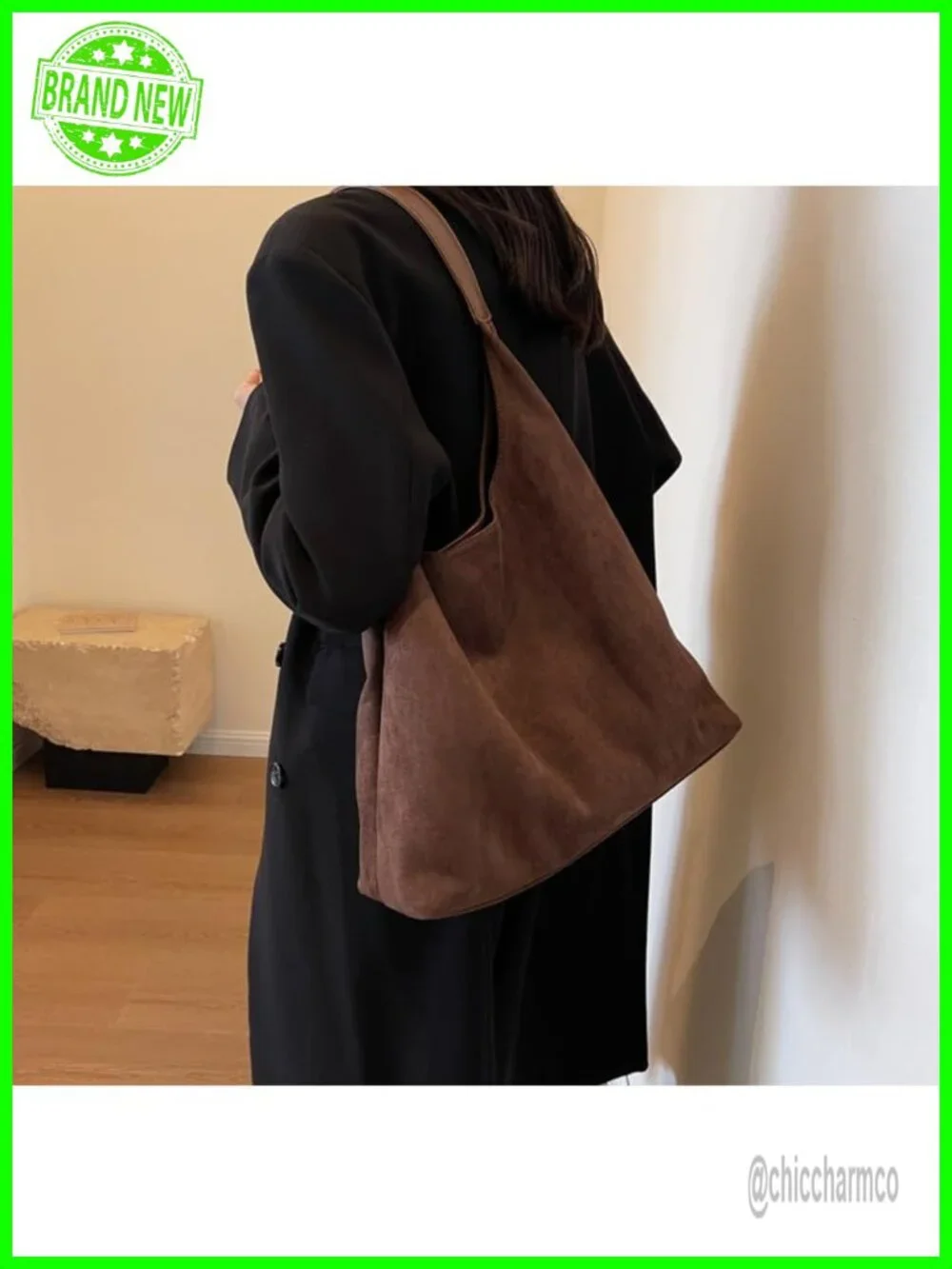Faux Suede Hobo Bag Slouchy Purse Fashionable Shoulder Tote Handbag